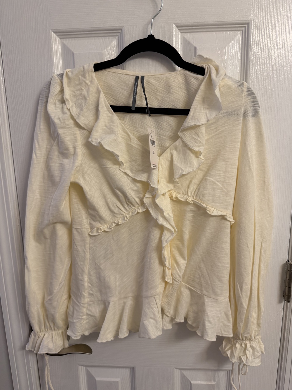 By Anthropologie Ivory Ruffle Trim Blouse NWT XS